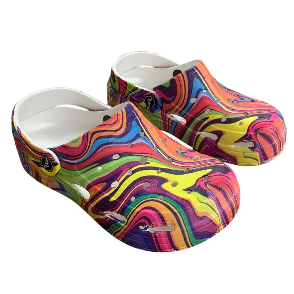 Mallaza Kids SIze 3/4 Rainbow Swirl Slip On Heel Strap Garden Clog Sandal Shoes